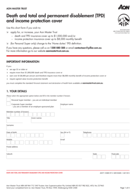 Aon Master Trust Death and TPD Income Protection Application