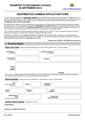 Westminster Secondary School Transfer Application Form
