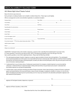 Illinois High School Theatre Festival Medical Release Form