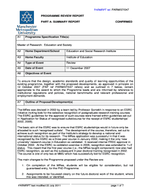 Monthly sales report pdf - PARMRPT ref: PARM/07/047 PROGRAMME REVIEW REPORT PART A: SUMMARY REPORT A1 CONFIRMED Programme Specification Title(s) Master of Research: Education and Society A2 Home Department/School Education and Social Research Institute A3 Home - mmu