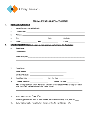 Special Event Liability Application