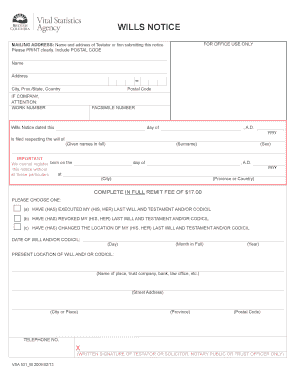 Wills Notice Form