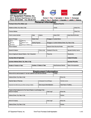 CIT Equipment Finance Truck Purchase Credit Application