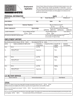 Long Life Fleet Employment Application