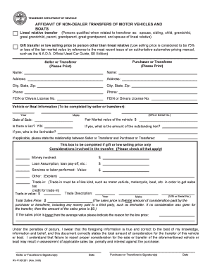 Tennessee Affidavit of Non-Dealer Transfers of Motor Vehicles and Boats