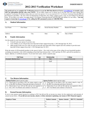 2012-2013 Verification Worksheet
