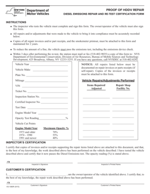 Diesel Emissions Repair and Re-Test Certification Form