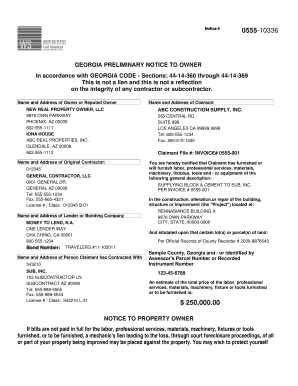 Georgia Preliminary Notice to Owner