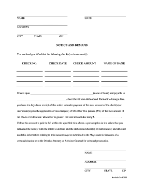 Georgia Notice and Demand for Dishonored Check