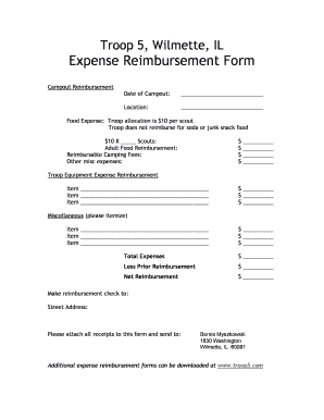 Non profit expense reimbursement form - Expense Reimbursement Form - Troop 5