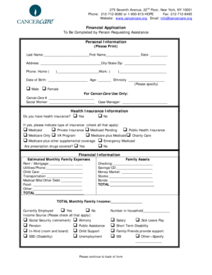 CancerCare Financial Assistance Application