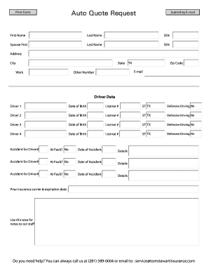 Auto Quote Request Form