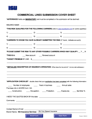 Commercial Lines Submission Cover Sheet
