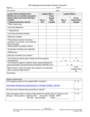 WIC Management Evaluation-Nutrition Education