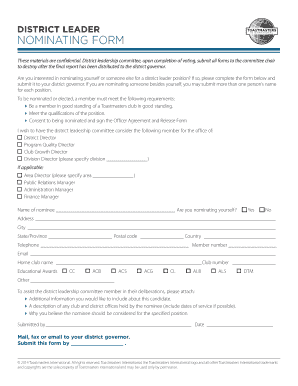 Toastmasters District Leader Nomination Form