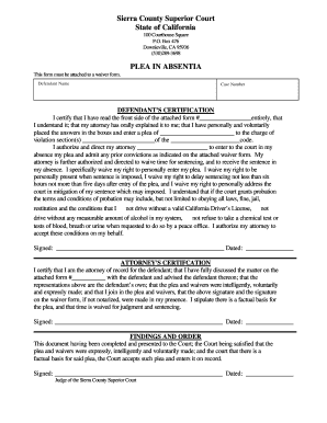 California Plea in Absentia Form