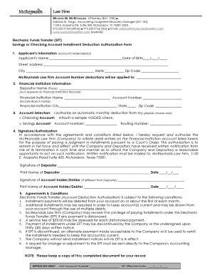 Savings or Checking Account Installment Deduction Authorization Form