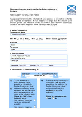 Scotland E-Cigarette Regulation Consultation Form