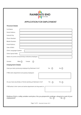 Rainbow's End Employment Application Form