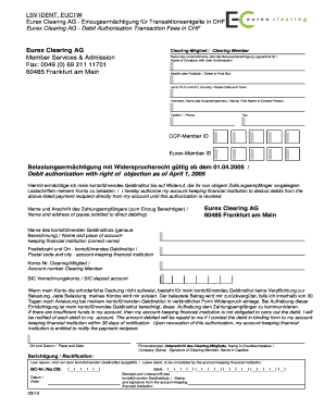 Eurex Clearing AG - Einzugsermächtigung für Transaktionsentgelte in CHF