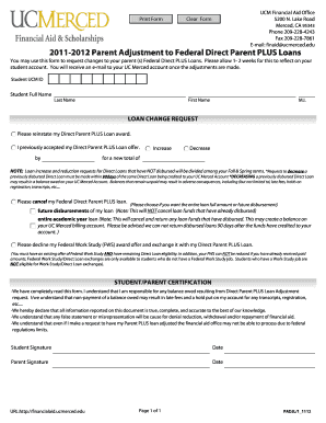 Parent Adjustment to Federal Direct Parent PLUS Loans