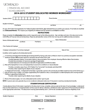 2014-2015 Dislocated Worker Worksheet