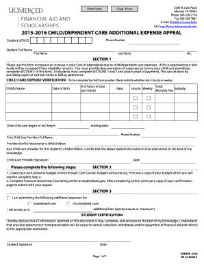 Child/Dependent Care Expense Appeal Form