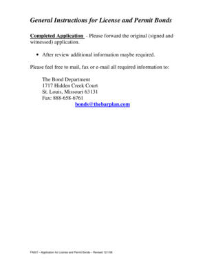 Application for License and Permit Bonds