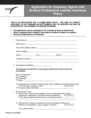 Application for Insurance Agents and Brokers Professional Liability Insurance