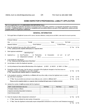 The Hartford Home Inspector's Professional Liability Application