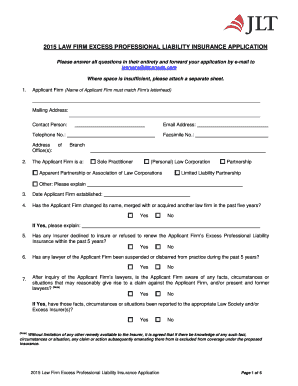 2015 Law Firm Excess Professional Liability Insurance Application