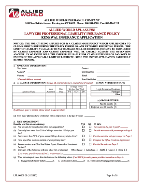 Allied World LPL Assure Renewal Insurance Application