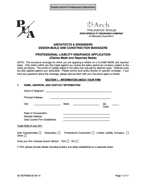 Architects and Engineers Professional Liability Insurance Application