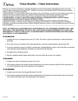 Aetna Vision Benefits Claim Form