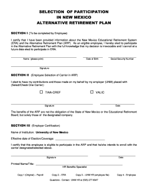New Mexico Alternative Retirement Plan Participation Form