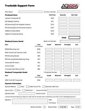 Trackside Support Form