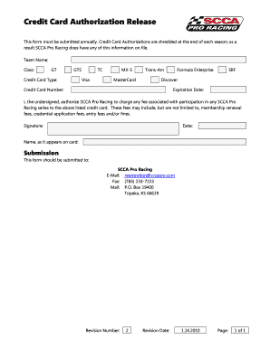 Credit Card Authorization Release