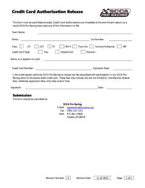 Credit Card Authorization Release