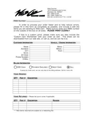 Web Cam Inc RMA Form