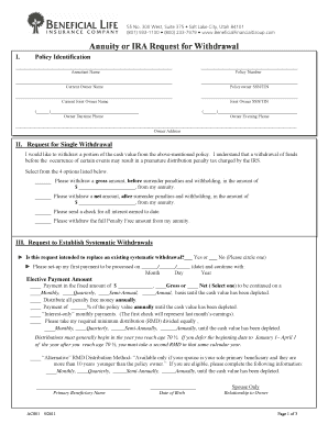 Annuity or IRA Withdrawal Request Form