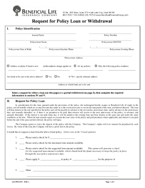 Request for Policy Loan or Withdrawal