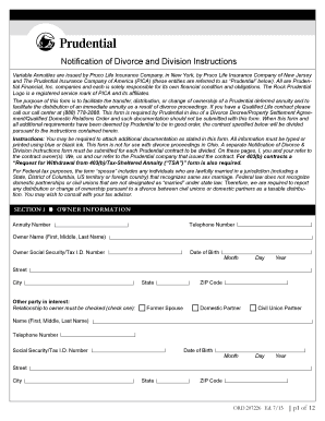 Notification of Divorce and Division Instructions
