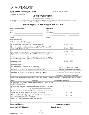 Vermont Medicaid Buprenorphine Prior Authorization Request Form