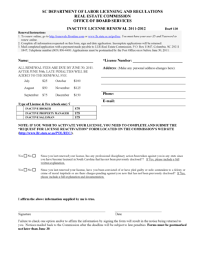 South Carolina Inactive Real Estate License Renewal Form