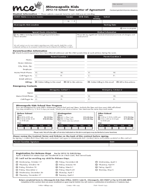 Minneapolis Kids 2012-2013 School Age Care Program Agreement