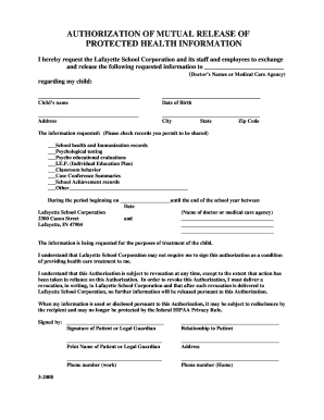 Authorization of Mutual Release of Protected Health Information