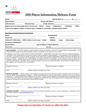 2010 Player Information/Release Form