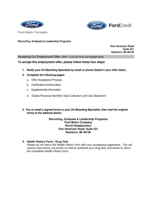 Ford Motor Company Employment Offer Acceptance Form