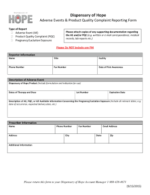 Dispensary of Hope Adverse Event Reporting Form