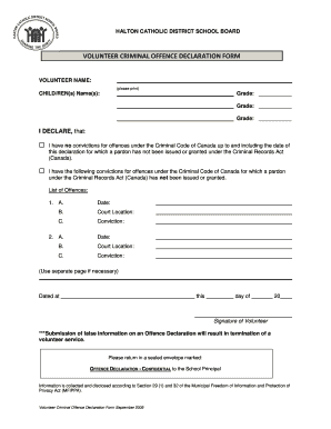 Volunteer Criminal Offence Declaration Form
